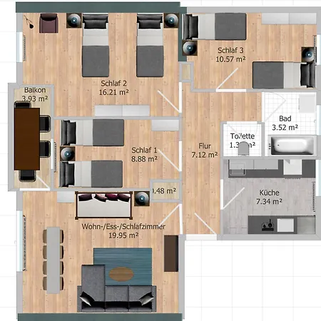 Gemuetliche - 7 Betten - Balkon - Waschtrockner - Smart Tv * Kassel
